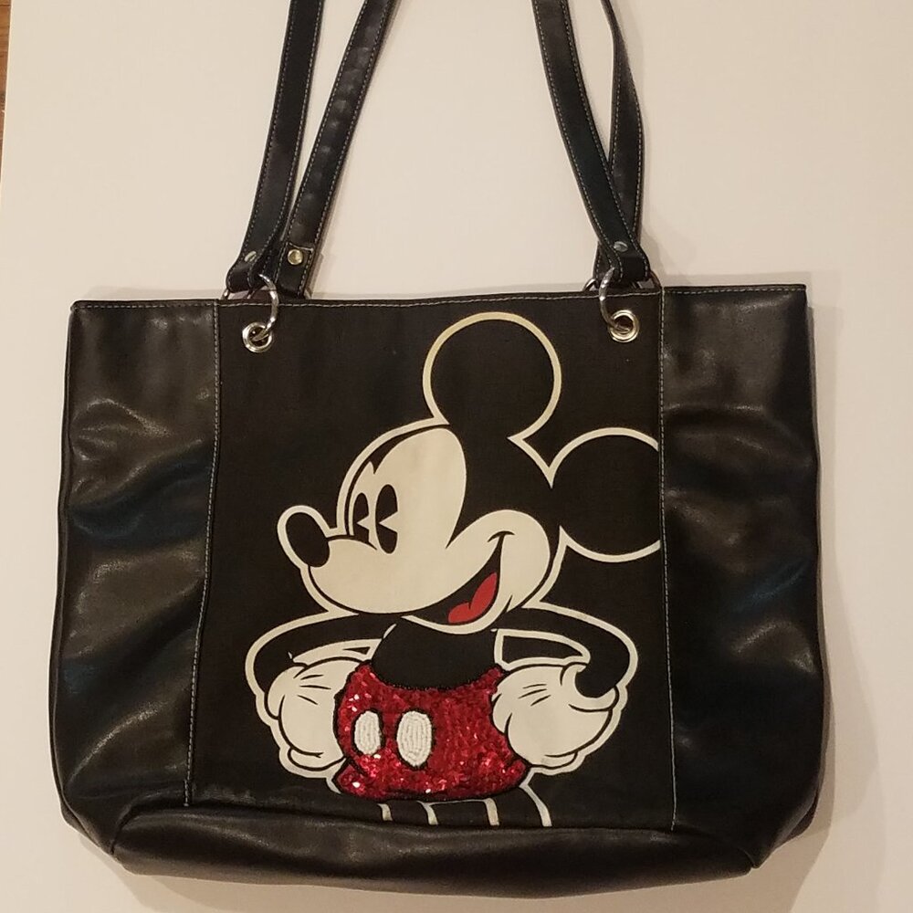 Vintage Disney Mickey Mouse Black and Red Large Tote Purse with Sequins